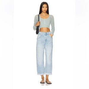 seventy + mochi turn up bo blue wide leg 100% cotton rigid denim jeans size 26